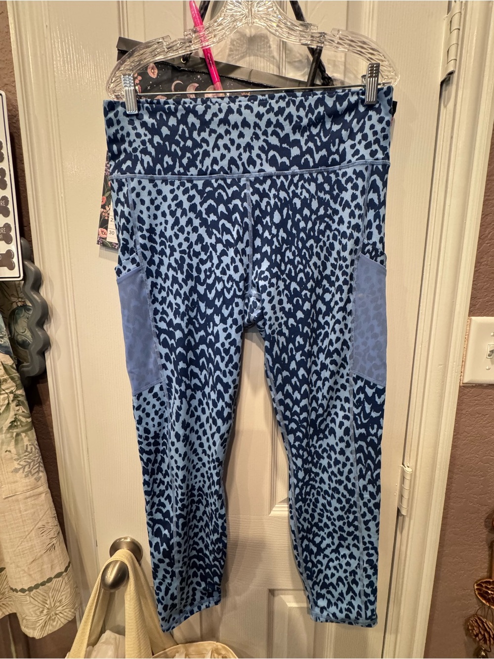 Fabletics Blue Animal Print Performance Leggings with Side Pockets